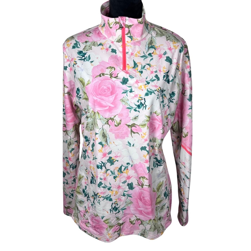 LoveShackFancy x BOGNER Fire + Ice Margot Zip Floral Top XL Roses Ski Layer